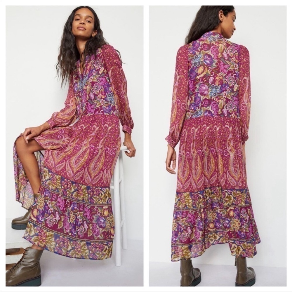 Anthropologie Nikole Maxi Shirtdress in Purple Motif